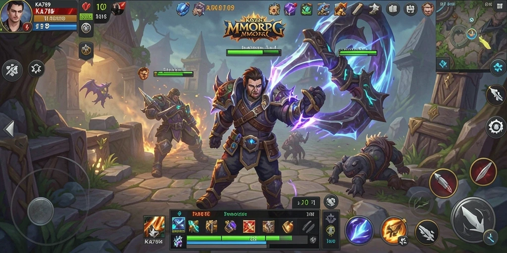 Screenshot KA789 yang menampilkan pertempuran epik dalam dunia MMORPG.